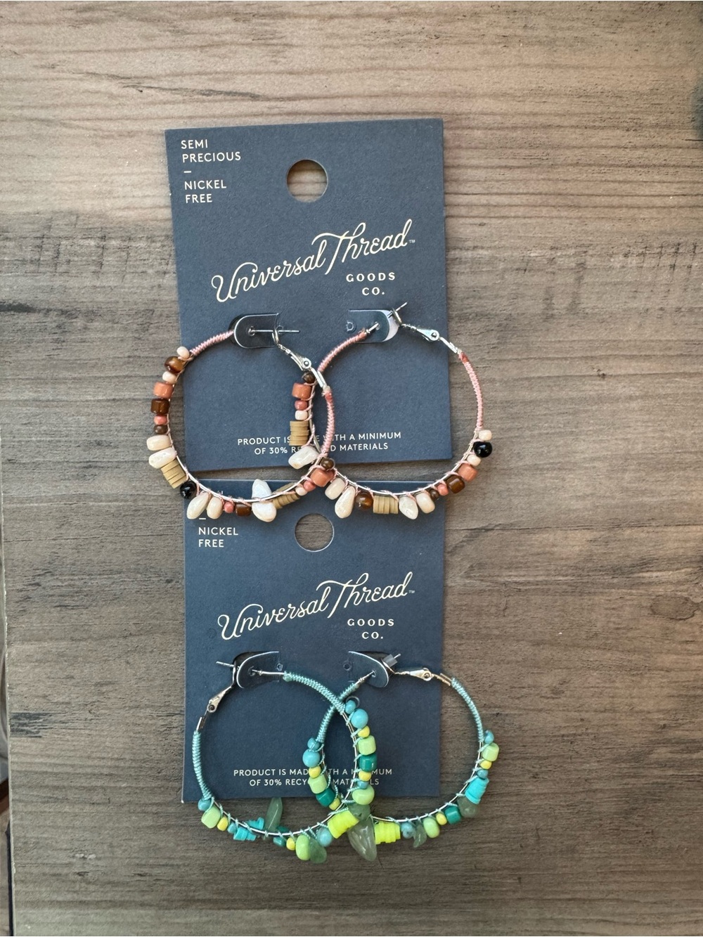 2 sets of Universal Thread Beaded Hoop Earrings - Pink & Turquoise